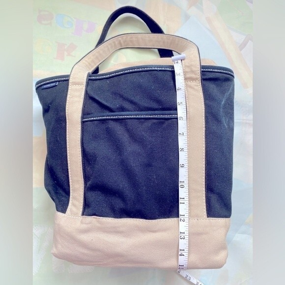 Lands End Vintage Beige & Blue Heavy Cotton Canvas Multipocketed Tote Bag - Picture 9 of 16